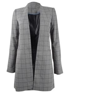 NWT- Calvin Klein Women's Petite Collarless Plaid Topper Jacket (6P Gray/Black)